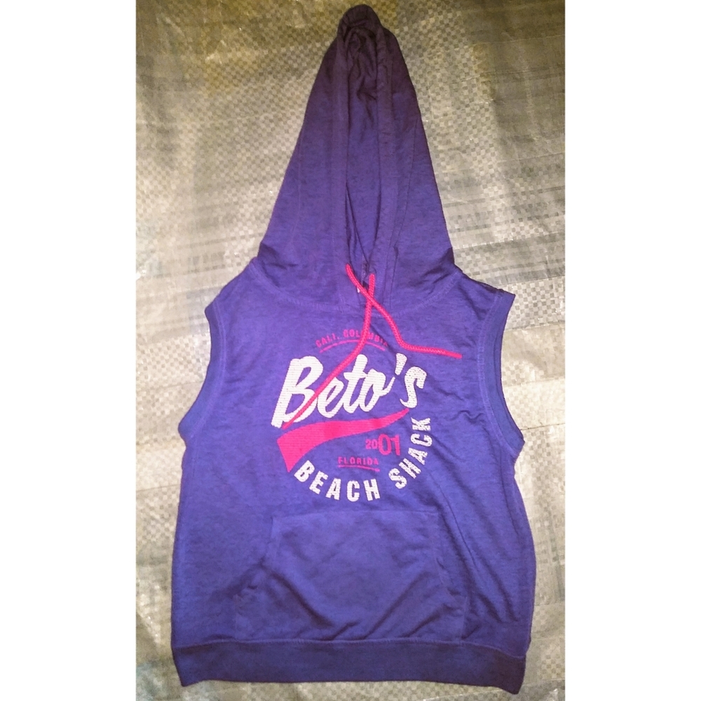 Zumba Beto's Beach Shack sleeveless hoodie purple pink size small runs big